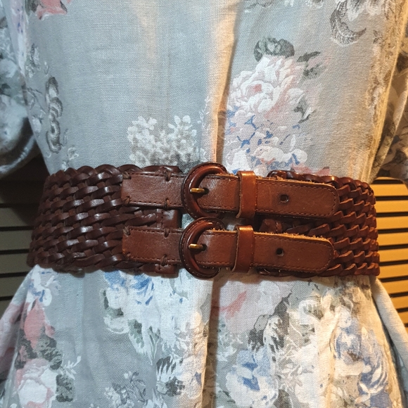 VGC Vintage Abercrombie & Fitch double woven wide leather belt, 34-36 inch waist - Picture 2 of 12